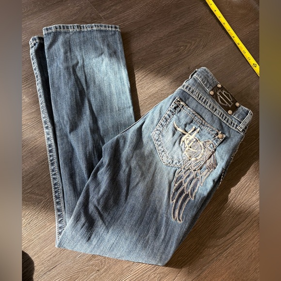 Harley Davidson Y2K Angel sequin sparkly flare jeans low rise - Picture 14 of 16